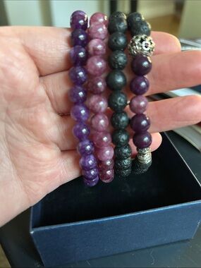 Jade Marrow Deep Purple & Strawberry Crystal k & Lava Rock Crystal Bracelets